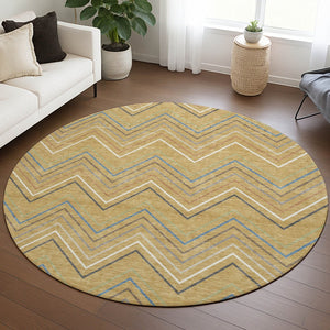 HomeRoots 8' Gold Ivory and Blue Striped Washable Area Rug - Durable Indoor/Outdoor Design for Modern Spaces 690173