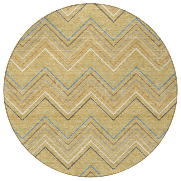 HomeRoots 8' Gold Ivory and Blue Striped Washable Area Rug - Durable Indoor/Outdoor Design for Modern Spaces 690173