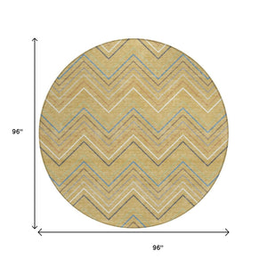 HomeRoots 8' Gold Ivory and Blue Striped Washable Area Rug - Durable Indoor/Outdoor Design for Modern Spaces 690173