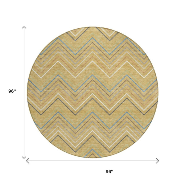 HomeRoots 8' Gold Ivory and Blue Striped Washable Area Rug - Durable Indoor/Outdoor Design for Modern Spaces 690173