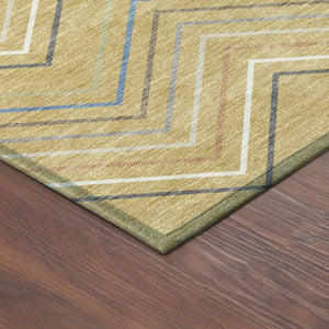 HomeRoots 9' Striped Blue, Gold & Ivory Washable Area Rug - Durable Indoor/Outdoor Design for High-Traffic Spaces 690175