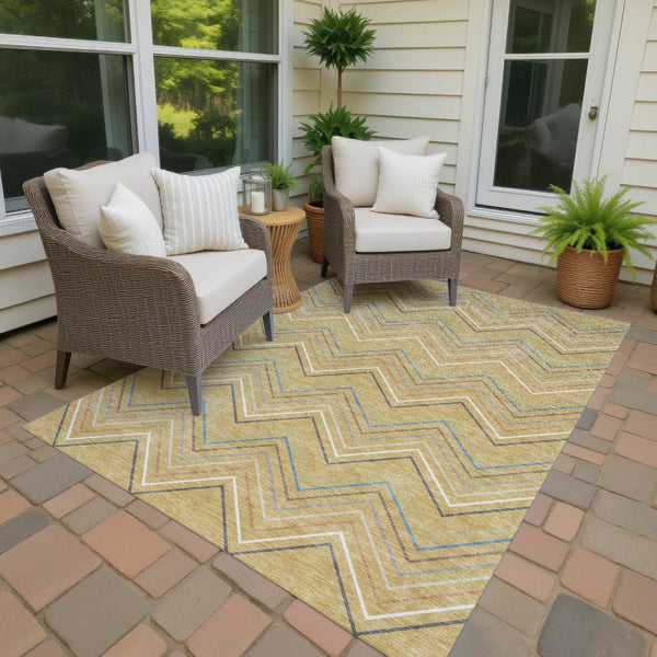 HomeRoots 10' Gold Ivory and Blue Striped Washable Area Rug – Stylish Indoor/Outdoor Durable Decor for All Spaces 690176