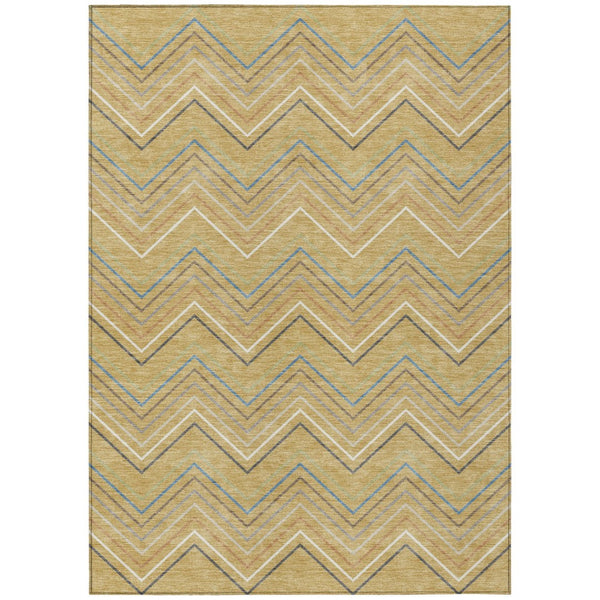 HomeRoots 10' Gold Ivory and Blue Striped Washable Area Rug – Stylish Indoor/Outdoor Durable Decor for All Spaces 690176