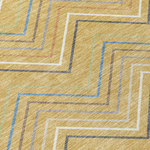 HomeRoots 10' Gold Ivory and Blue Striped Washable Area Rug – Stylish Indoor/Outdoor Durable Decor for All Spaces 690176