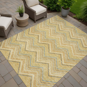 HomeRoots 10' Gold Ivory and Blue Striped Washable Area Rug – Stylish Indoor/Outdoor Durable Decor for All Spaces 690176