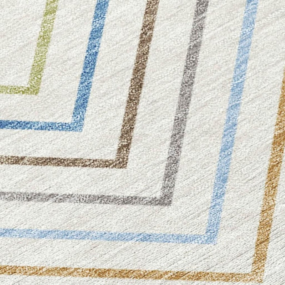 HomeRoots 5' Stylish Ivory, Blue & Beige Striped Washable Area Rug for Indoor & Outdoor Spaces - Durable & Versatile 690178