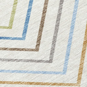 HomeRoots 5' Stylish Ivory, Blue & Beige Striped Washable Area Rug for Indoor & Outdoor Spaces - Durable & Versatile 690178