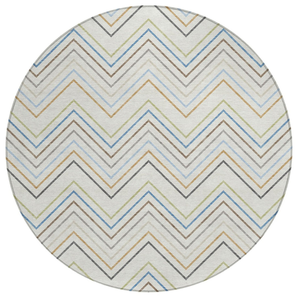 HomeRoots 8' Coastal-Inspired Round Striped Area Rug - Washable, Durable, Perfect for Indoor & Outdoor Use! 690179