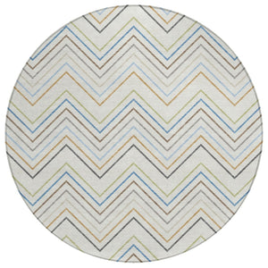 HomeRoots 8' Coastal-Inspired Round Striped Area Rug - Washable, Durable, Perfect for Indoor & Outdoor Use! 690179