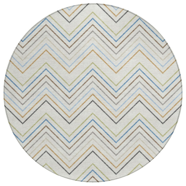 HomeRoots 8' Coastal-Inspired Round Striped Area Rug - Washable, Durable, Perfect for Indoor & Outdoor Use! 690179