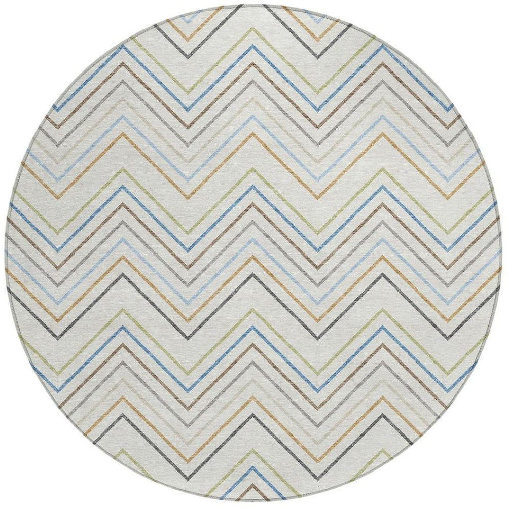 HomeRoots 8' Coastal-Inspired Round Striped Area Rug - Washable, Durable, Perfect for Indoor & Outdoor Use! 690179