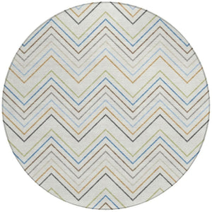 HomeRoots 8' Coastal-Inspired Round Striped Area Rug - Washable, Durable, Perfect for Indoor & Outdoor Use! 690179
