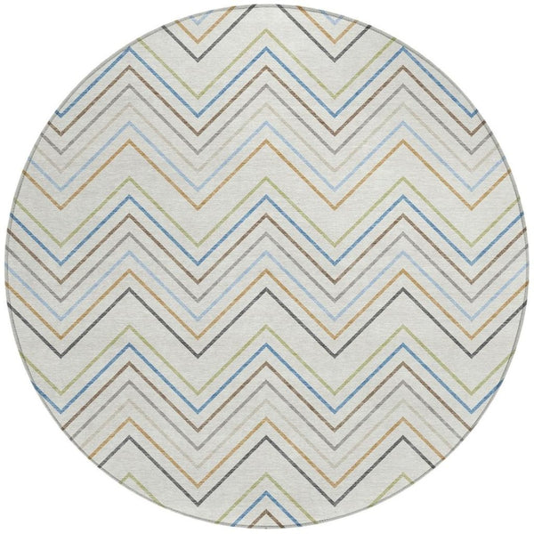 HomeRoots 8' Coastal-Inspired Round Striped Area Rug - Washable, Durable, Perfect for Indoor & Outdoor Use! 690179