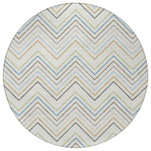 HomeRoots 8' Coastal-Inspired Round Striped Area Rug - Washable, Durable, Perfect for Indoor & Outdoor Use! 690179