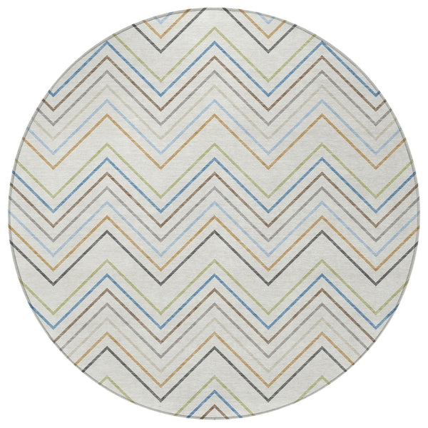HomeRoots 8' Coastal-Inspired Round Striped Area Rug - Washable, Durable, Perfect for Indoor & Outdoor Use! 690179