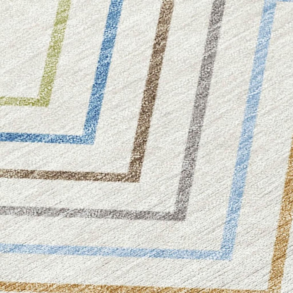 HomeRoots 8' X 10' Washable Ivory, Blue & Beige Striped Area Rug – Perfect for Indoor & Outdoor Coastal Decor! 690180