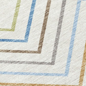 HomeRoots 8' X 10' Washable Ivory, Blue & Beige Striped Area Rug – Perfect for Indoor & Outdoor Coastal Decor! 690180