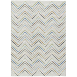 HomeRoots 8' X 10' Washable Ivory, Blue & Beige Striped Area Rug – Perfect for Indoor & Outdoor Coastal Decor! 690180