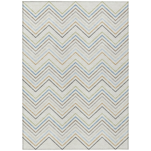 HomeRoots 8' X 10' Washable Ivory, Blue & Beige Striped Area Rug – Perfect for Indoor & Outdoor Coastal Decor! 690180