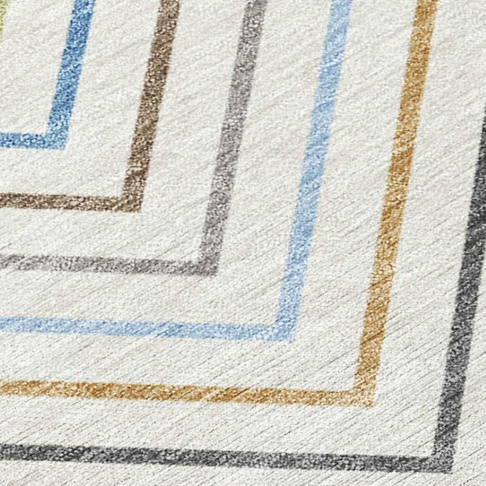 HomeRoots 9' X 12' Striped Ivory Blue Beige Washable Area Rug – Durable Indoor/Outdoor Style for Any Space 690181