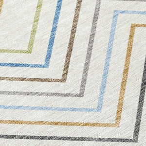 HomeRoots 9' X 12' Striped Ivory Blue Beige Washable Area Rug – Durable Indoor/Outdoor Style for Any Space 690181
