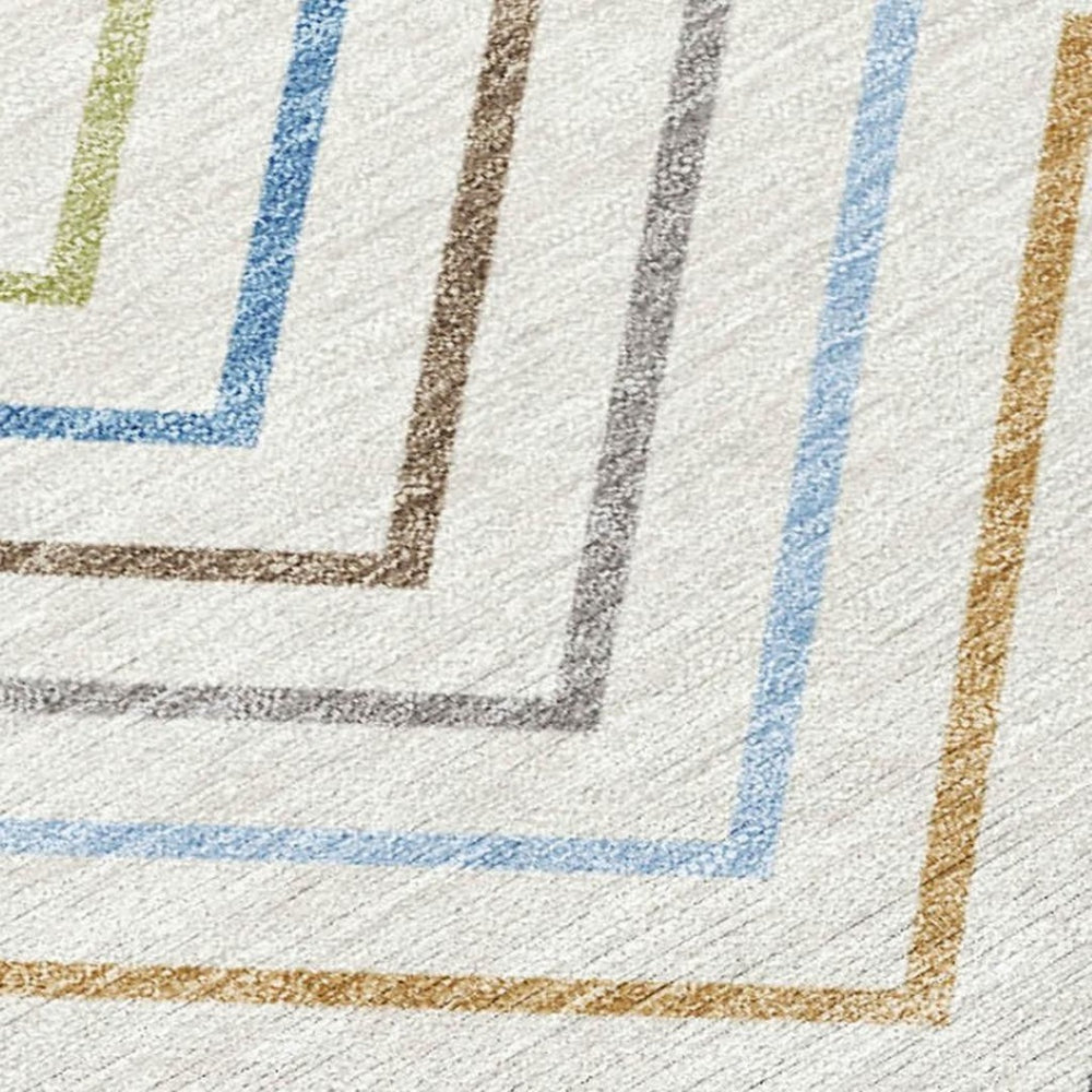 HomeRoots 10' Stylish Ivory Blue Beige Striped Washable Area Rug for Indoor & Outdoor - Durable & Versatile! 690182