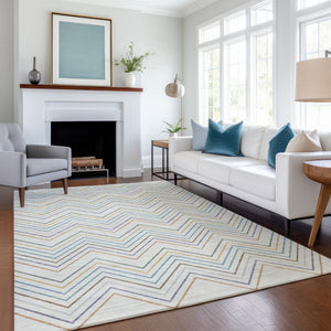 HomeRoots 5' Washable Indoor/Outdoor Area Rug in Pacific Blue, Ivory & Copper – Durable & Stylish Design! 690184