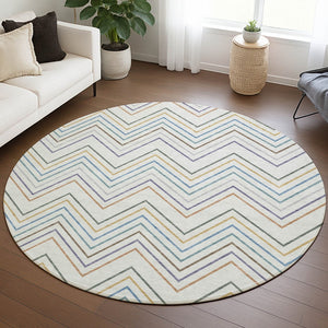HomeRoots 8' Pacific Blue Indoor Outdoor Area Rug - Striking Striped Design, Washable & Durable for Every Space 690185