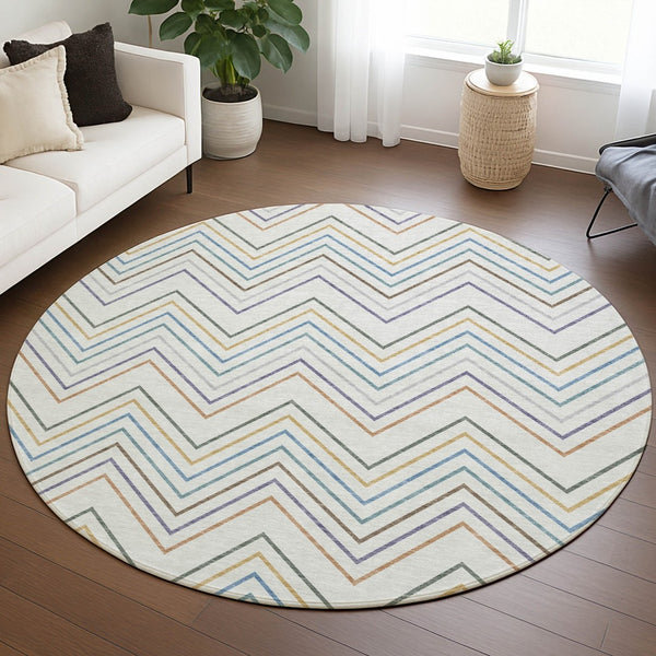 HomeRoots 8' Pacific Blue Indoor Outdoor Area Rug - Striking Striped Design, Washable & Durable for Every Space 690185
