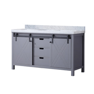 English Elm Dark Grey Double Bath Vanity With Carrara Marble Countertop - Stylish 60" Design & Ample Storage Options B2731P260042