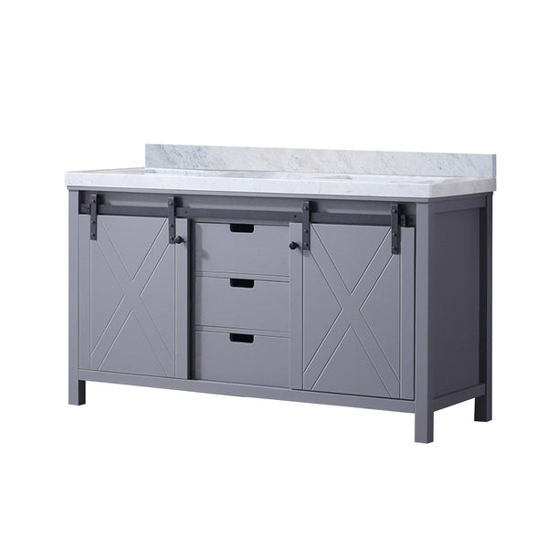 English Elm Dark Grey Double Bath Vanity With Carrara Marble Countertop - Stylish 60" Design & Ample Storage Options B2731P260042