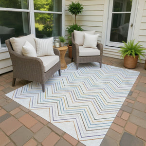 HomeRoots 10' Durable Pacific Blue, Ivory & Copper Striped Washable Area Rug for Indoor & Outdoor Spaces 690188