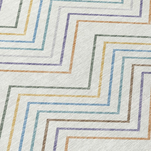 HomeRoots 10' Durable Pacific Blue, Ivory & Copper Striped Washable Area Rug for Indoor & Outdoor Spaces 690188