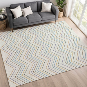 HomeRoots 10' Durable Pacific Blue, Ivory & Copper Striped Washable Area Rug for Indoor & Outdoor Spaces 690188