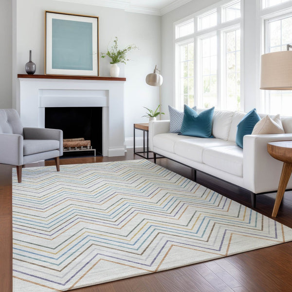 HomeRoots 10' Durable Pacific Blue, Ivory & Copper Striped Washable Area Rug for Indoor & Outdoor Spaces 690188