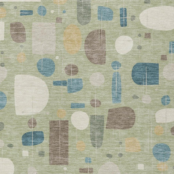 HomeRoots 8' Geometric Artichoke Green, Blue & Ivory Washable Area Rug for Indoor/Outdoor Durability & Style 690192
