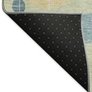 HomeRoots 10' Geometric Washable Area Rug in Artichoke Green, Blue & Ivory - Durable Indoor/Outdoor Style! 690194