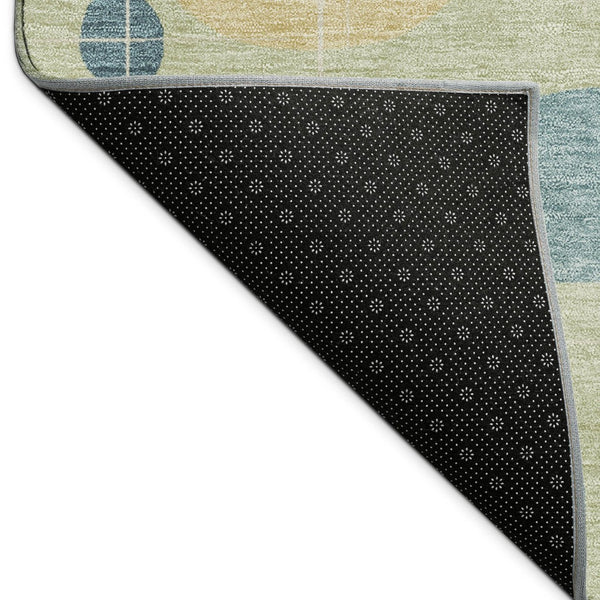 HomeRoots 10' Geometric Washable Area Rug in Artichoke Green, Blue & Ivory - Durable Indoor/Outdoor Style! 690194