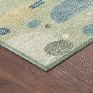 HomeRoots 10' Geometric Washable Area Rug in Artichoke Green, Blue & Ivory - Durable Indoor/Outdoor Style! 690194