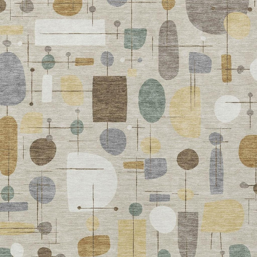 HomeRoots 5' Stylish Geometric Beige, Brown & Gray Washable Area Rug for Indoor & Outdoor Durability and Comfort 690196