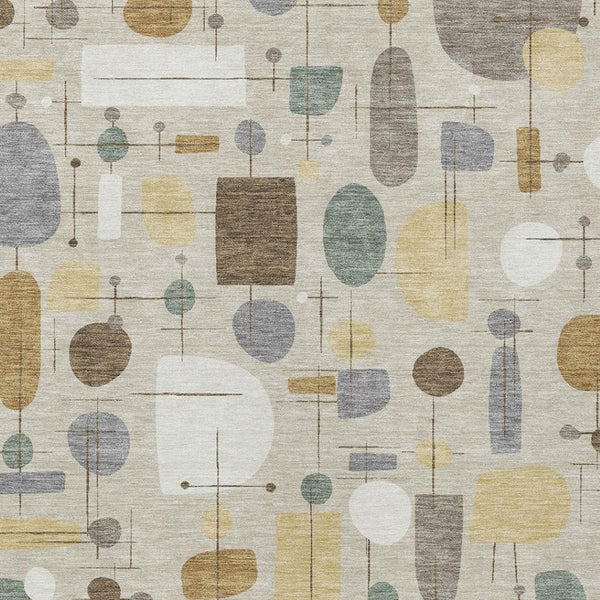 HomeRoots 5' Stylish Geometric Beige, Brown & Gray Washable Area Rug for Indoor & Outdoor Durability and Comfort 690196