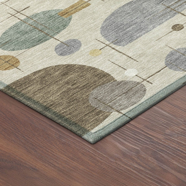 HomeRoots 8' Round Geometric Indoor Outdoor Area Rug in Beige, Brown & Gray - Modern, Washable, Stain-Resistant 690197