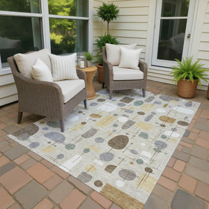 HomeRoots 9' X 12' Washable Geometric Area Rug in Beige, Brown & Gray - Stylish Durability for Indoors & Outdoors 690199