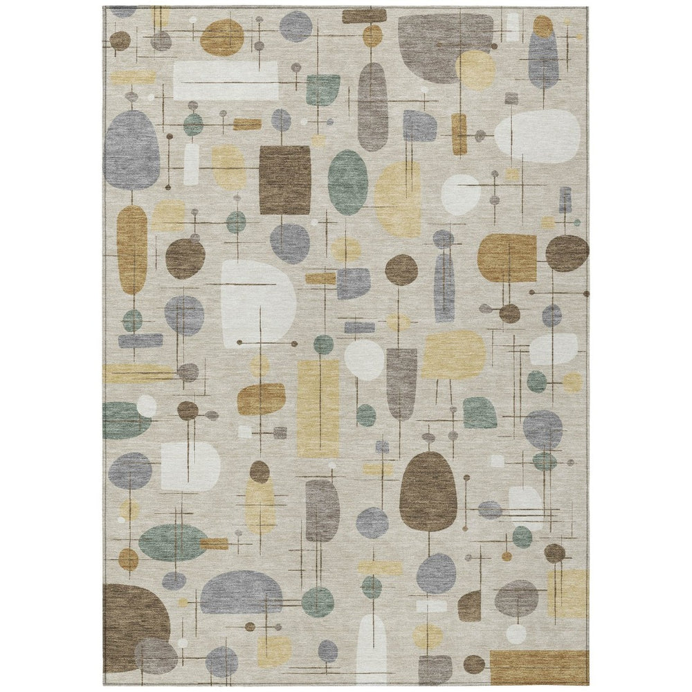 HomeRoots 9' X 12' Washable Geometric Area Rug in Beige, Brown & Gray - Stylish Durability for Indoors & Outdoors 690199