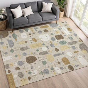 HomeRoots 9' X 12' Washable Geometric Area Rug in Beige, Brown & Gray - Stylish Durability for Indoors & Outdoors 690199