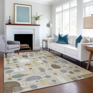HomeRoots 9' X 12' Washable Geometric Area Rug in Beige, Brown & Gray - Stylish Durability for Indoors & Outdoors 690199