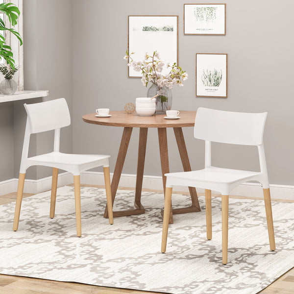 English Elm Christopher Knight Home® - PLASTIC Modern Dining Chair Set of 2 - White Polypropylene Seats with Beech Tapered Legs, Durable Stylish 63910.00