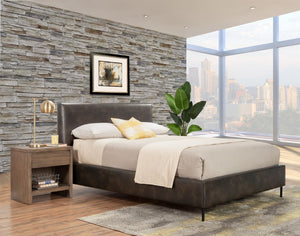 Alpine Furniture Sophia Gray Faux Leather Platform Bed With Tall Padded Headboard, Metal Legs, No Box Spring Needed 6902Q-GRY