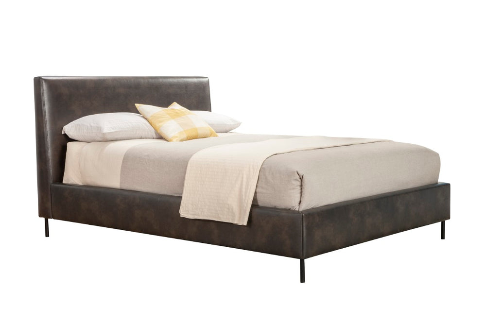 Alpine Furniture Sophia Gray Faux Leather Platform Bed With Tall Padded Headboard, Metal Legs, No Box Spring Needed 6902Q-GRY