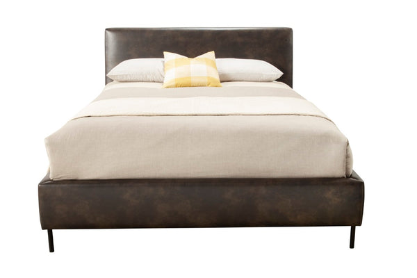 Alpine Furniture Sophia Gray Faux Leather Platform Bed With Tall Padded Headboard, Metal Legs, No Box Spring Needed 6902Q-GRY